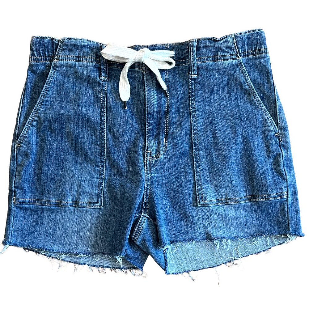 Judy Blue High Rise Tie Waist Denim Cutoff Shorts Size 7/8 Frayed Hems Boho